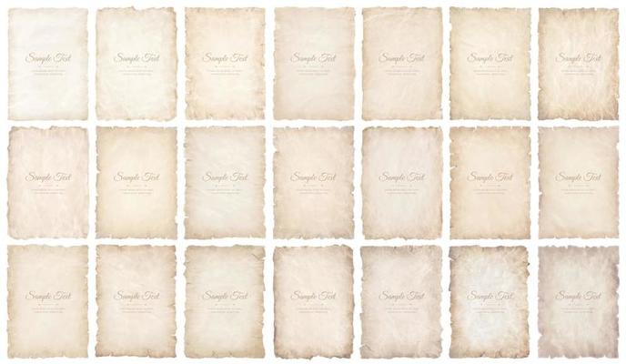 collection set old parchment paper sheet vintage aged or texture isolated on white background