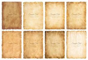 Vector collection set old parchment paper sheet vintage aged or texture isolated on white background