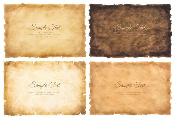 Vector collection set old parchment paper sheet vintage aged or texture isolated on white background