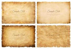 Vector collection set old parchment paper sheet vintage aged or texture isolated on white background