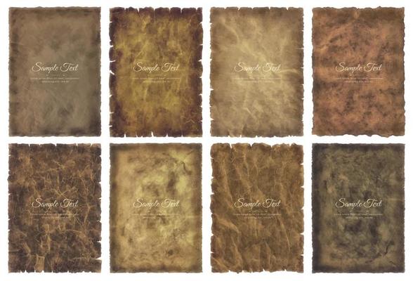 Vector collection set old parchment paper sheet vintage aged or texture isolated on white background