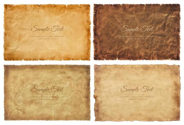 Vector collection set old parchment paper sheet vintage aged or texture isolated on white background