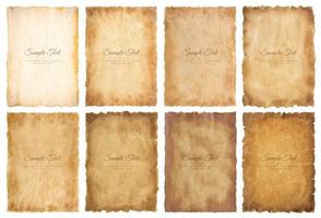 Vector collection set old parchment paper sheet vintage aged or texture isolated on white background