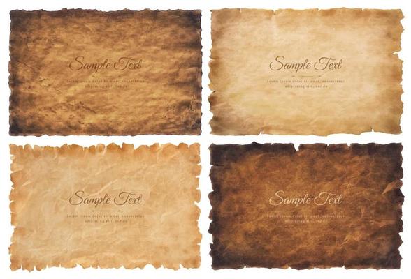 Vector collection set old parchment paper sheet vintage aged or texture isolated on white background