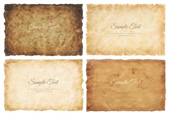 Vector collection set old parchment paper sheet vintage aged or texture isolated on white background
