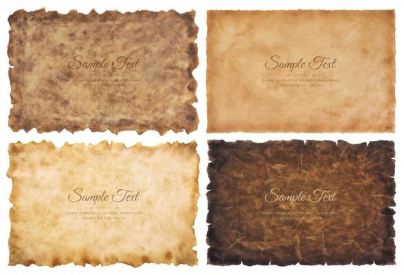 Vector collection set old parchment paper sheet vintage aged or texture isolated on white background
