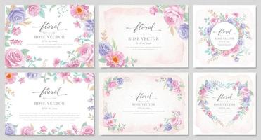 Collection set Beautiful Rose Flower and botanical leaf digital painted illustration for love wedding valentines day or arrangement invitation design greeting card vector