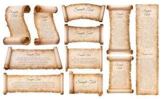 collection set old parchment paper scroll sheet vintage aged or texture isolated on white background vector