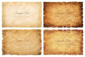 Vector collection set old parchment paper sheet vintage aged or texture isolated on white background