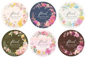 Collection set label Beautiful Rose Flower and botanical leaf digital painted illustration for love wedding valentines day or arrangement invitation design greeting card vector