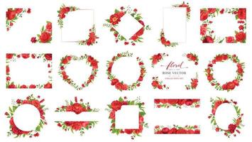 Collection set Beautiful Rose Flower and botanical leaf digital painted illustration for love wedding valentines day or arrangement invitation design greeting card vector