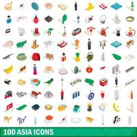 100 asia icons set, isometric 3d style vector