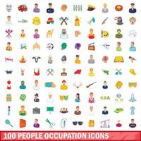 100 personas ocupación, conjunto de iconos de estilo de dibujos animados vector