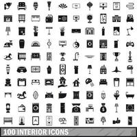 100 interior icons set, simple style vector