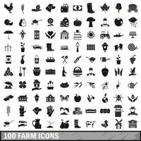 100 farm icons set, simple style vector