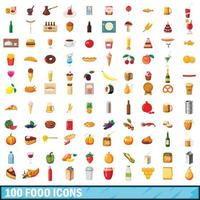 100 food icons set, cartoon style vector