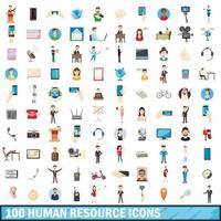 100 human resource icons set, cartoon style vector