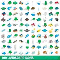 100 landscape icons set, isometric 3d style