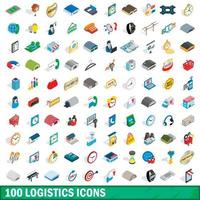 100 logistics icons set, isometric 3d style vector