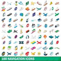 100 navigation icons set, isometric 3d style vector