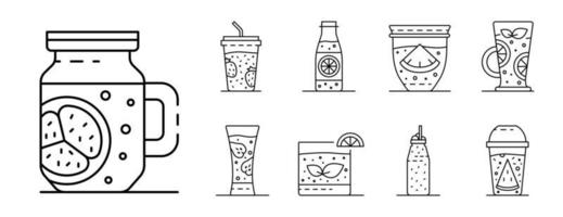 Smoothie icon set, outline style vector