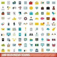 100 business icons set, flat style vector