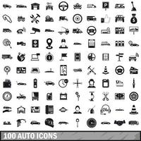 100 auto icons set, simple style vector