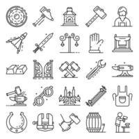 Anvil icon set, outline style vector