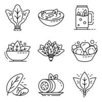 Spinach icon set, outline style vector