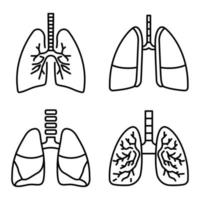 conjunto de iconos de pulmón, estilo de esquema vector