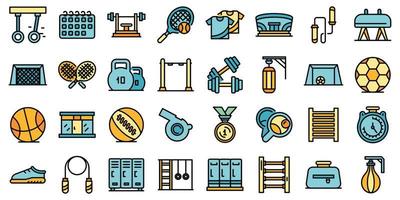 School gym icons set vector flat