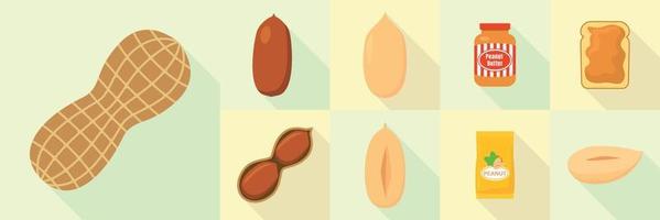 Peanut icons set, flat style vector