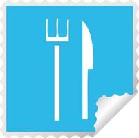 square peeling sticker cartoon knife and fork vector