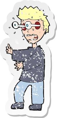 retro distressed sticker of a cartoon terrified boy