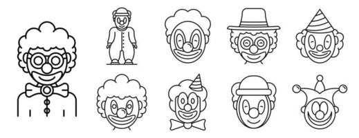 Clown icons set, outline style vector