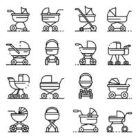 Pram icons set, outline style vector