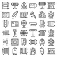 Electric heater icon set, outline style vector