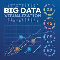 Big data visualization banner, outline style vector