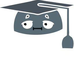 flat color retro cartoon graduation hat vector