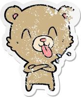 distressed sticker of a rude cartoon bear vector