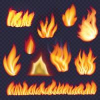 Fire forms isolated set, realistic style vector