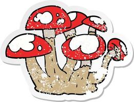 distressed sticker of a cartoon mushrooms vector