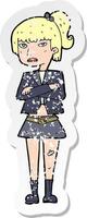 retro distressed sticker of a cartoon cool girl vector