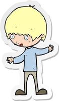 sticker of a cartoon boy with outstretched arms vector