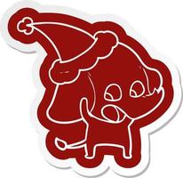 linda pegatina de dibujos animados de un elefante con gorro de Papá Noel vector
