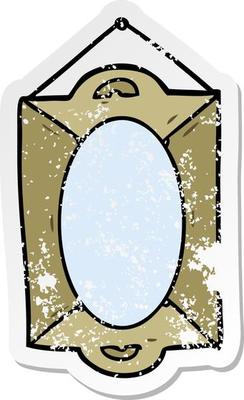 distressed sticker of a cartoon mirror