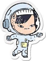 distressed sticker of a cartoon astronaut woman vector