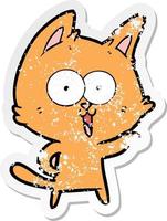 distressed sticker of a funny cartoon cat vector