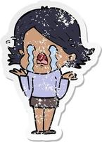 distressed sticker of a cartoon woman crying vector