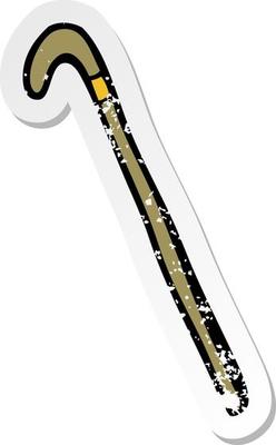 retro distressed sticker of a cartoon walking stick